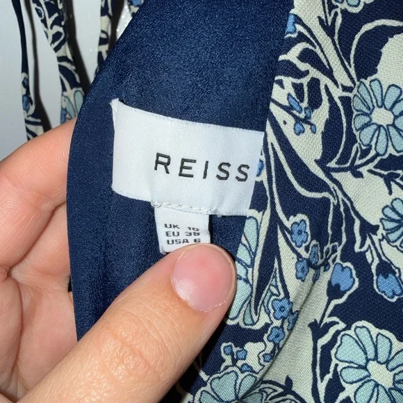 REISS Daisy Puff Sleeve Print Mini Dress in Blue Print Size 6 - Picture 9 of 10